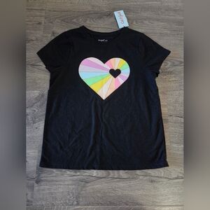 Cat & Jack Girls Black Heart Print Top Size L 10/12 NWT